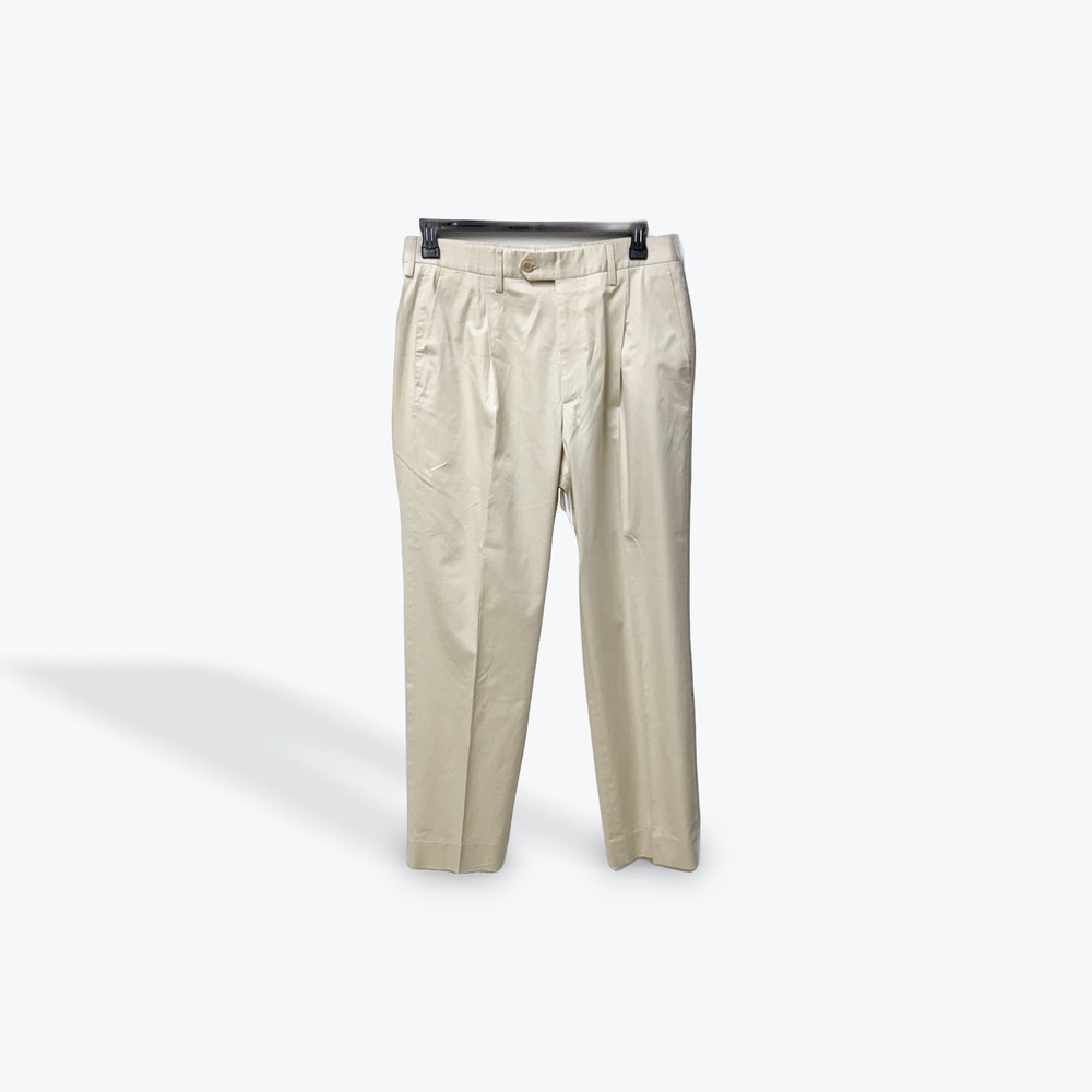 Burberry Golf Mens Pleated Trousers Cream‎ Beige Cotton Blend Size 34